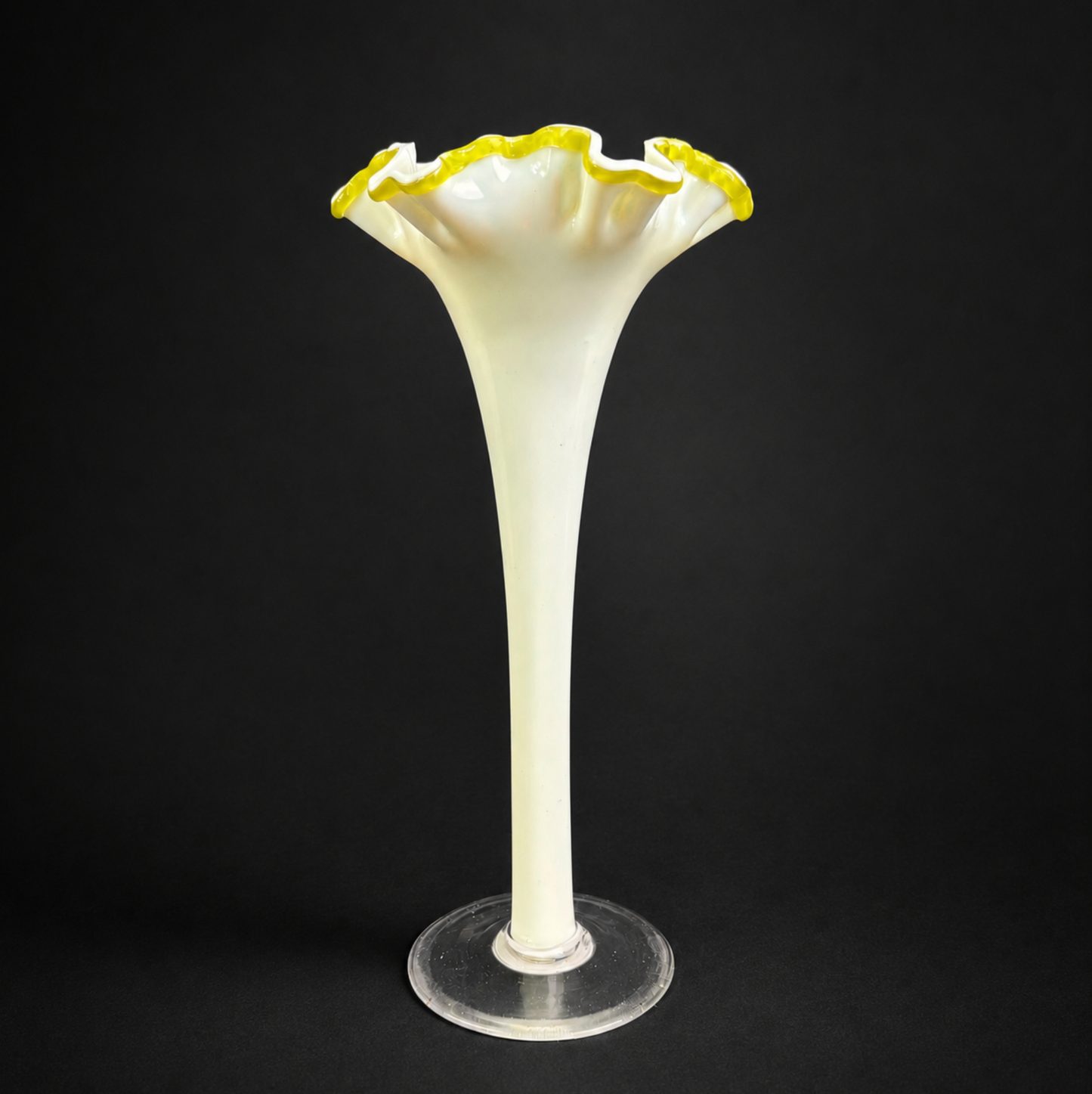 Victorian Uranium Opaline Trumpet Vase with Vaseline Rim c.1900
