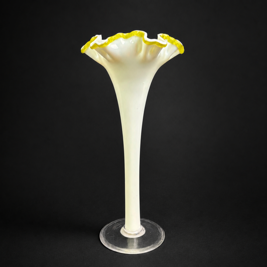Victorian Uranium Opaline Trumpet Vase with Vaseline Rim c.1900