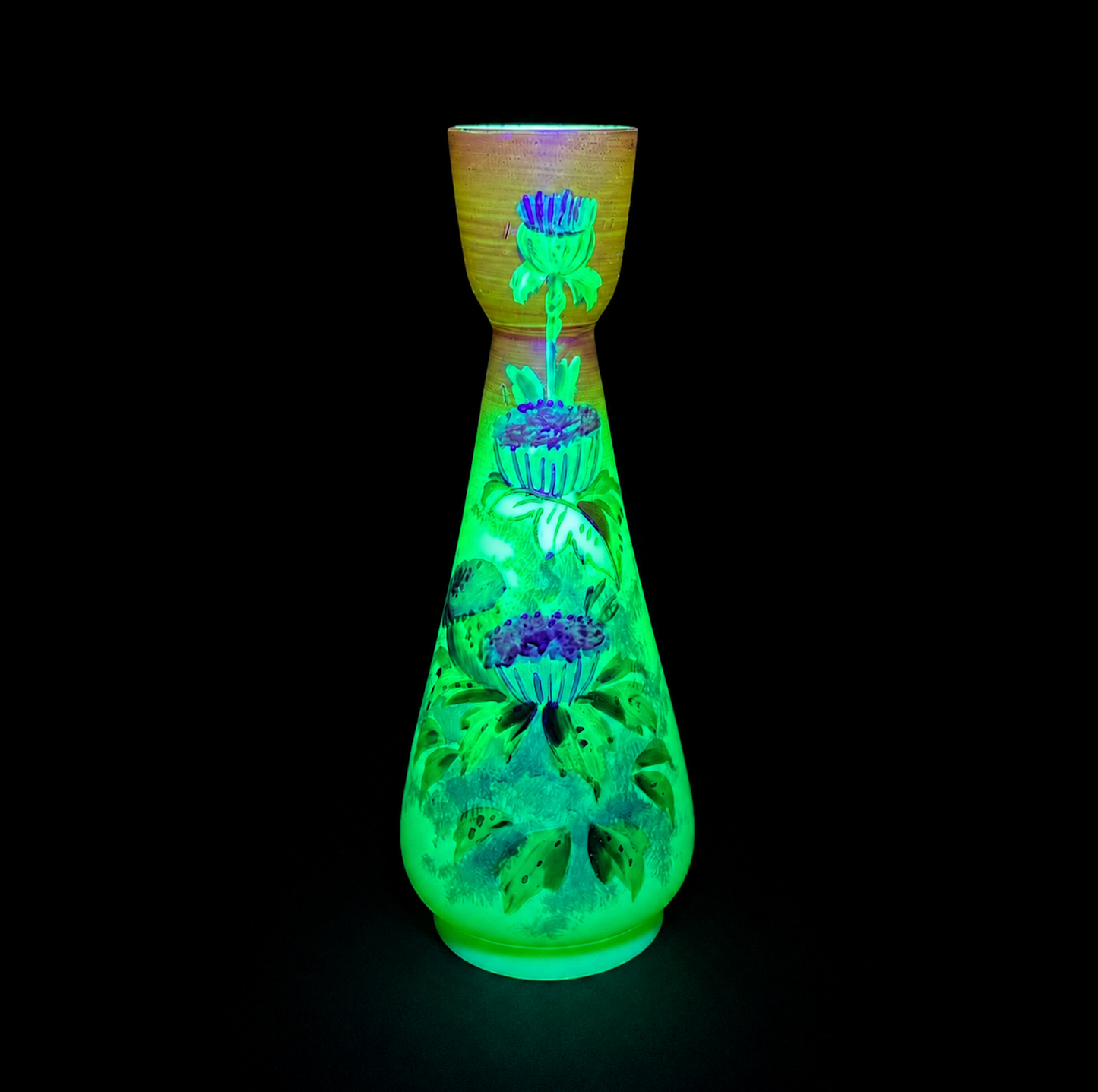 Victorian Bohemian Uranium Opaline Enamelled Vase c.1890–1905