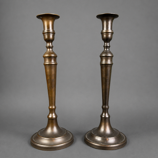 Pair of Vintage Brass Candlesticks with Baluster Stems – 29cm