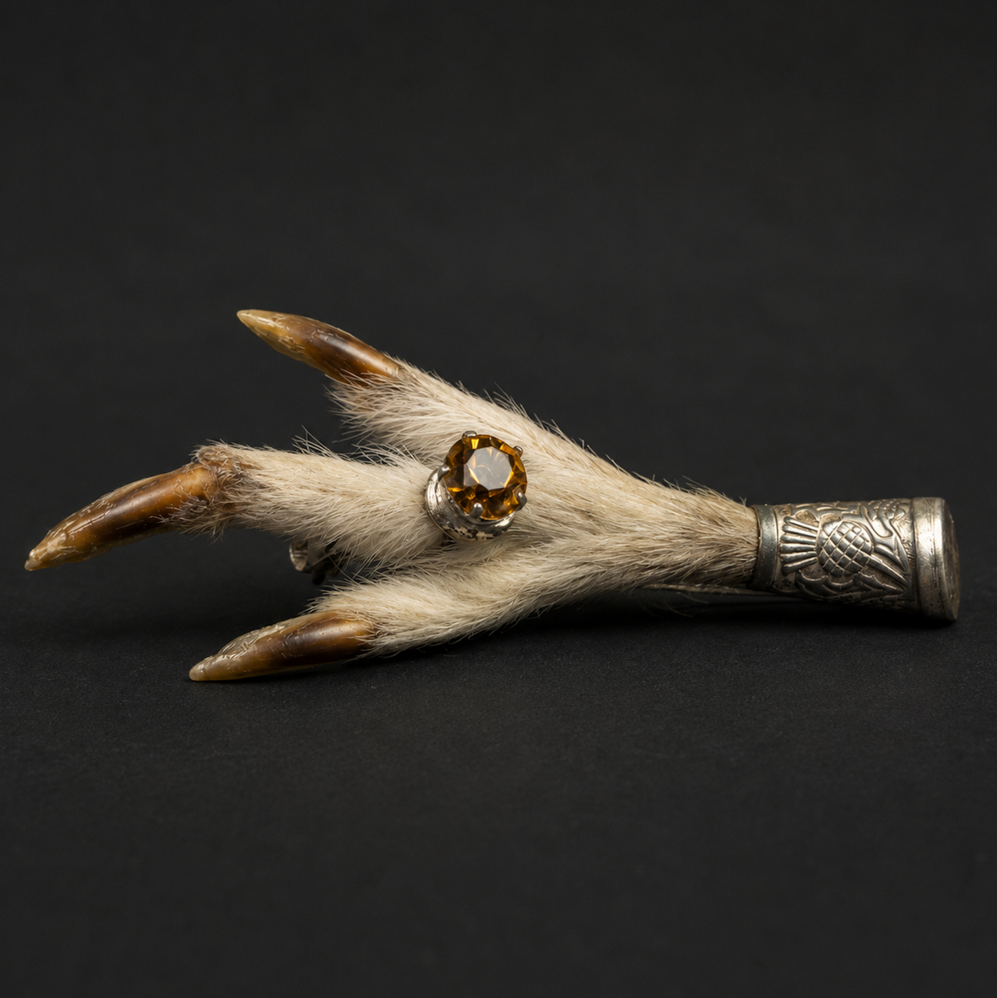 Antique Scottish Grouse Foot Kilt Pin Brooch with Citrine