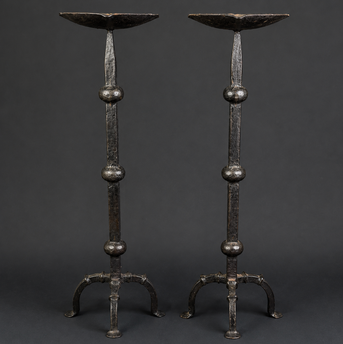 Antique Hand-Forged Wrought Iron Pricket Candlesticks c.1800–1850 | Pair | 59cm