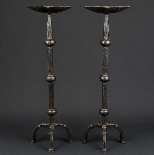 Antique Hand-Forged Wrought Iron Pricket Candlesticks c.1800–1850 | Pair | 59cm
