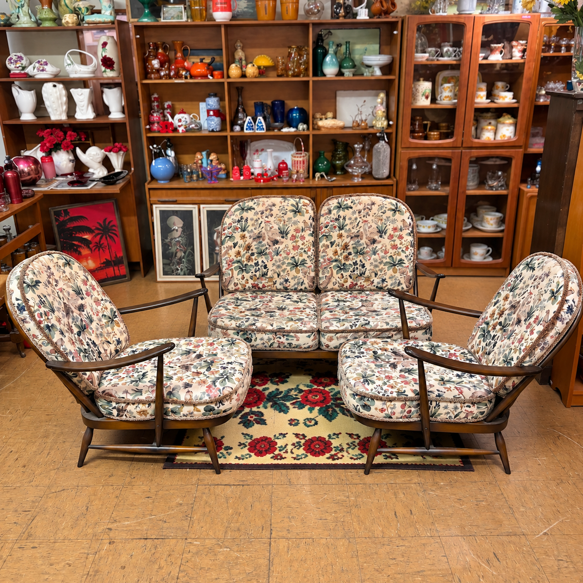 Vintage Ercol Windsor Three Piece Lounge Suite – Sofa & Two Armchairs