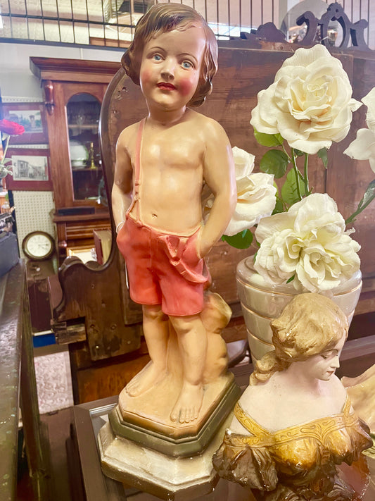 Gorgeous French Art Nouveau Chalkware Polychrome boy figurine
