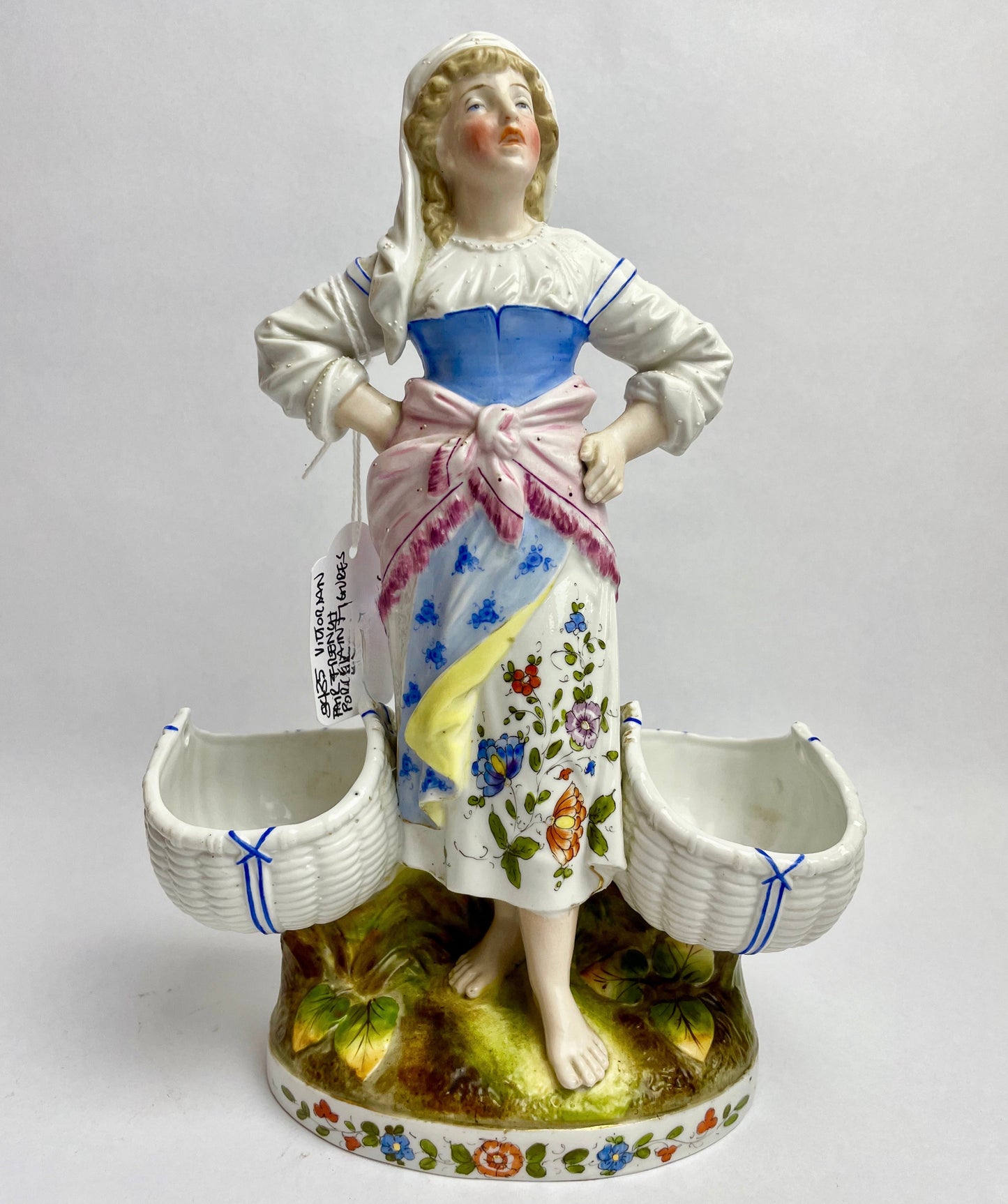 Pair of French Porcelain Figurines with Basket Spill Vases – c.1900s