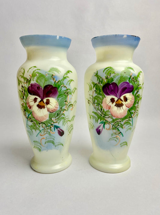 Pair of Opaque Milk Glass Vases