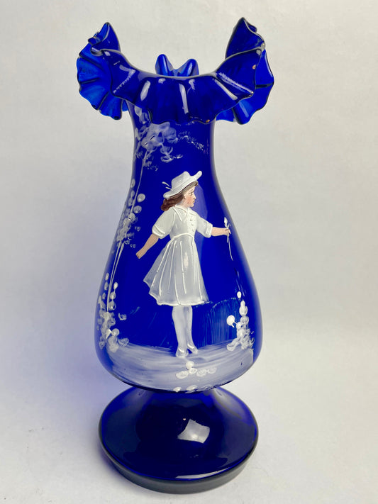 Blue Victorian Mary Gregory Vase