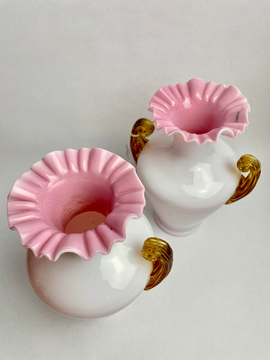 Pair of Victorian Milk Glass Vases