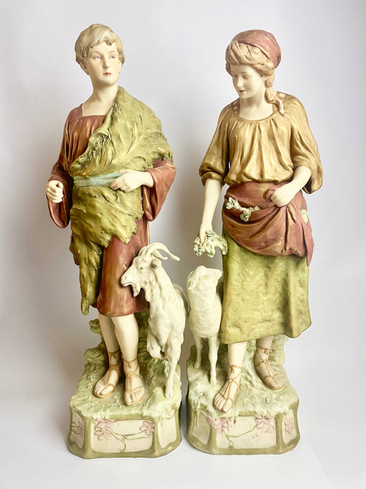 Fabulous Large Antique Pair of Royal Dux Bohemia Figures