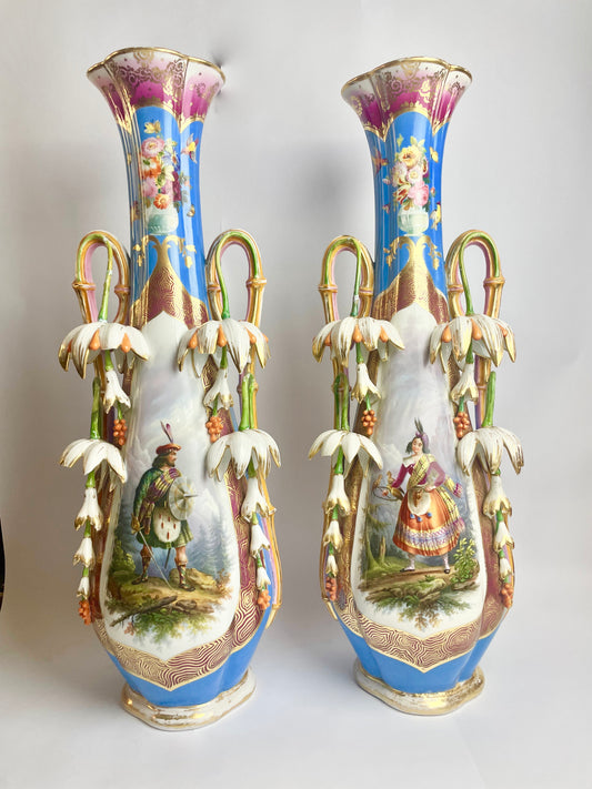 Pair of Antique Oversize Paris Porcelain Vases