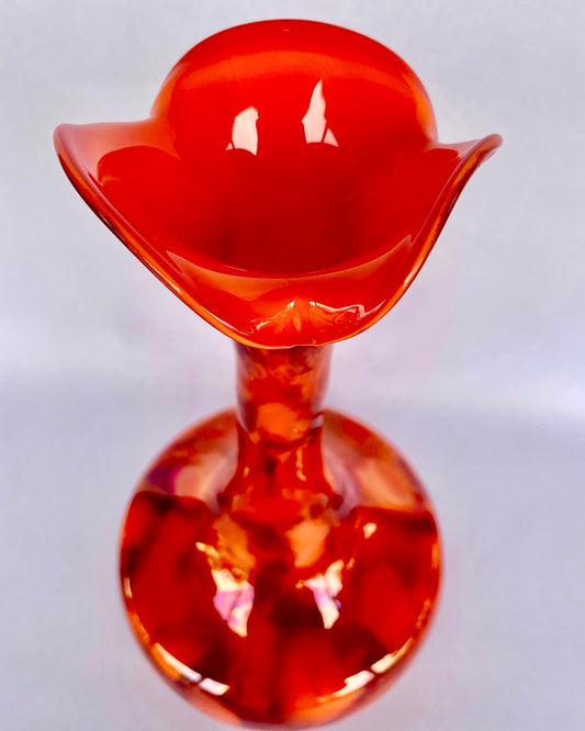 Encased orange art glass vase