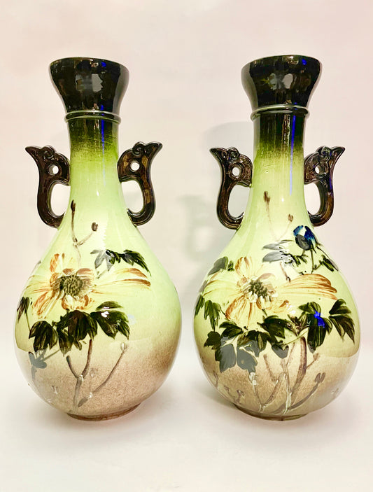 Pair of Large Hand-painted Victorian Vases