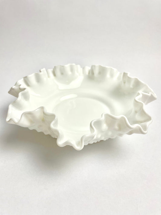 Fenton Ruffled Edge Hobnail White Milk Glass Bowl