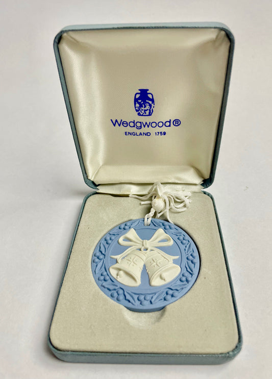 Wedgwood Blue and White Jasperware Holiday Bells Christmas Ornament with Box