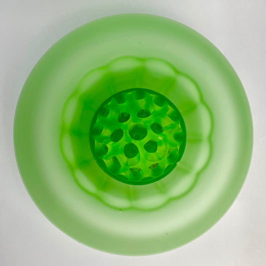 Large Art Deco  Green Frosted Float Bowl & Flower Frog Centre-piece