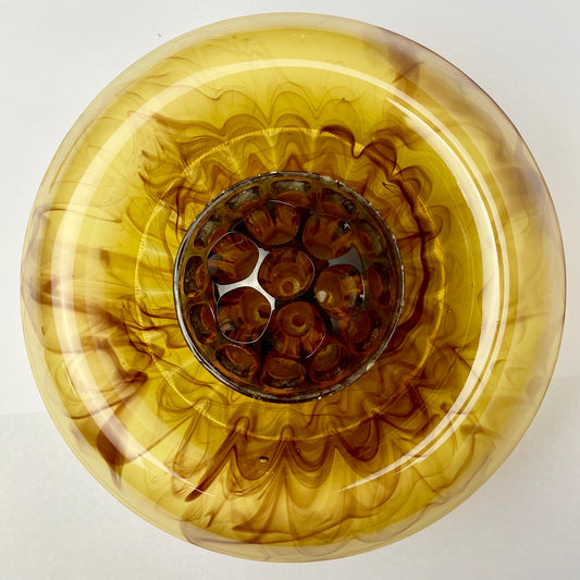 Amber Float Bowl & Flower Frog 20cm diameter