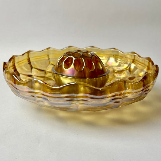 Gorgeous Australian Crown Crystal Glass Banded Diamonds Carnival Glass Float Bowl