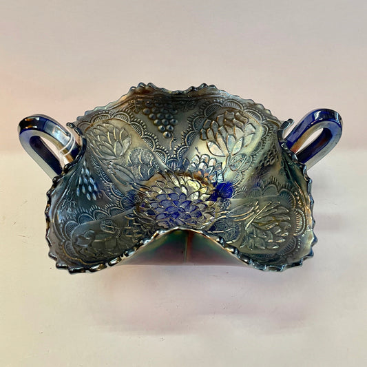 Antique Fenton Lotus & Grape Cobalt Bon Bon  Dish