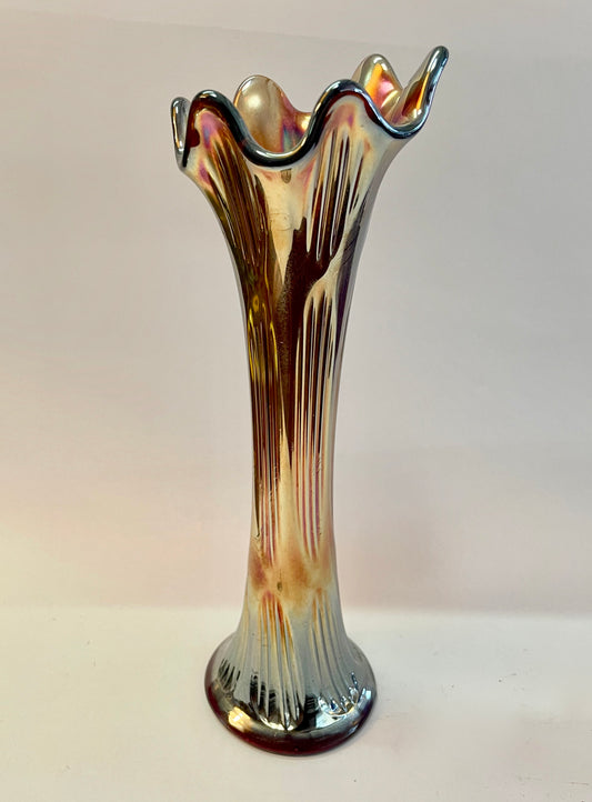 Fenton Stretched Diamond & Rib Marigold Amethyst Vase