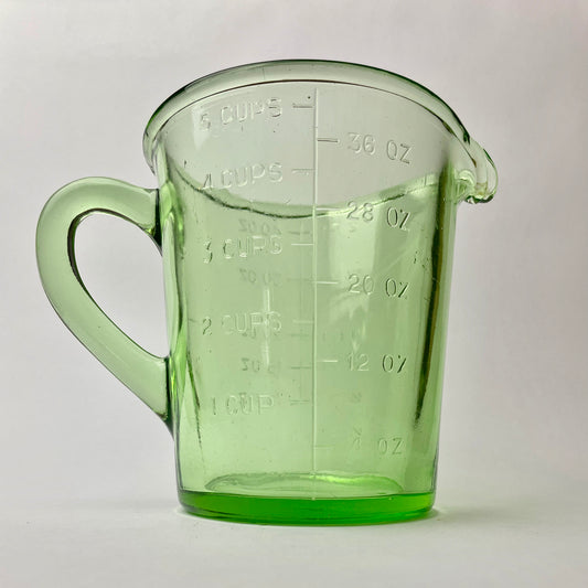 Two Pint Green Depression Glass Measuring Jug