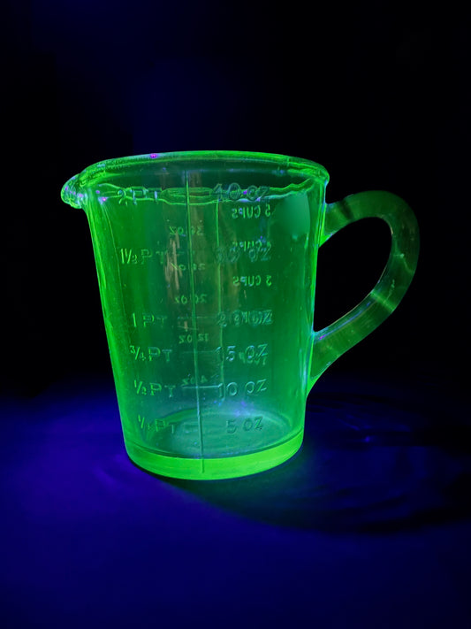 2 Pint Uranium Glass Measuring Jug