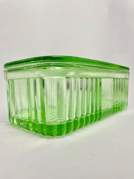Large Green Depression Glass Butter Dish