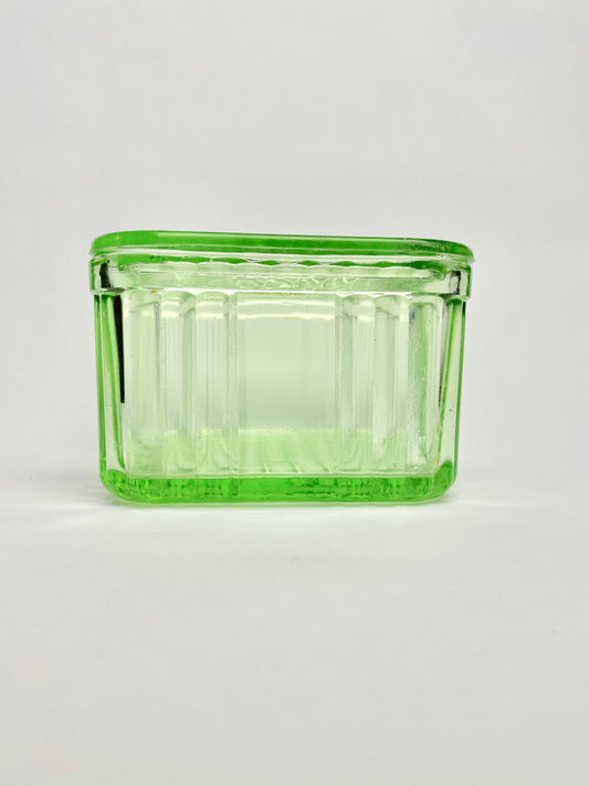 Small Green Depression Glass Butter Dish