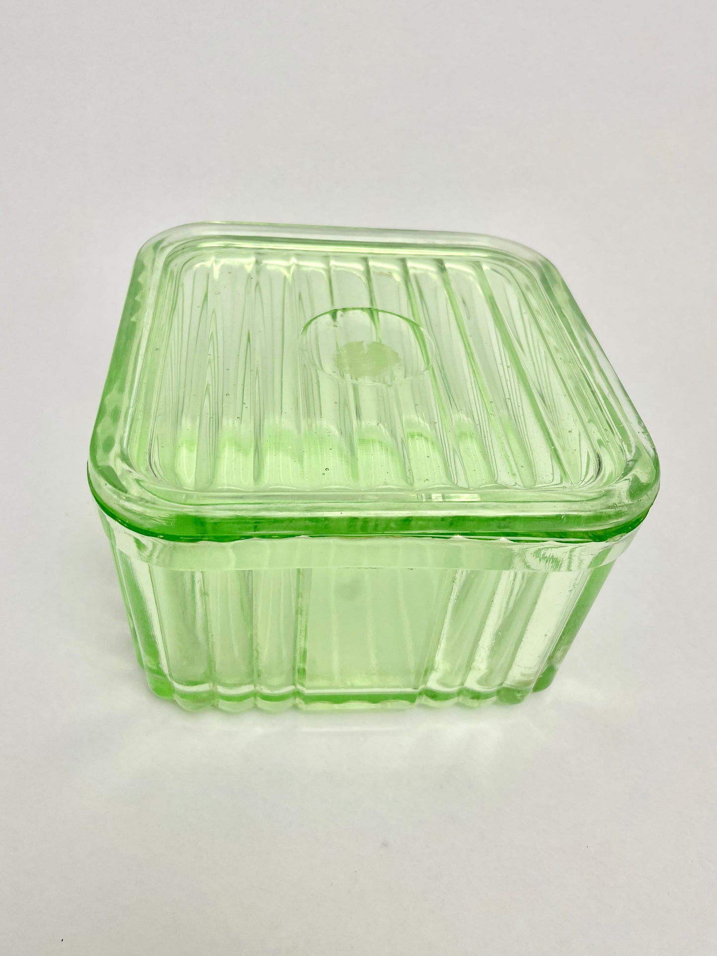 Small Green Depression Glass Butter Dish