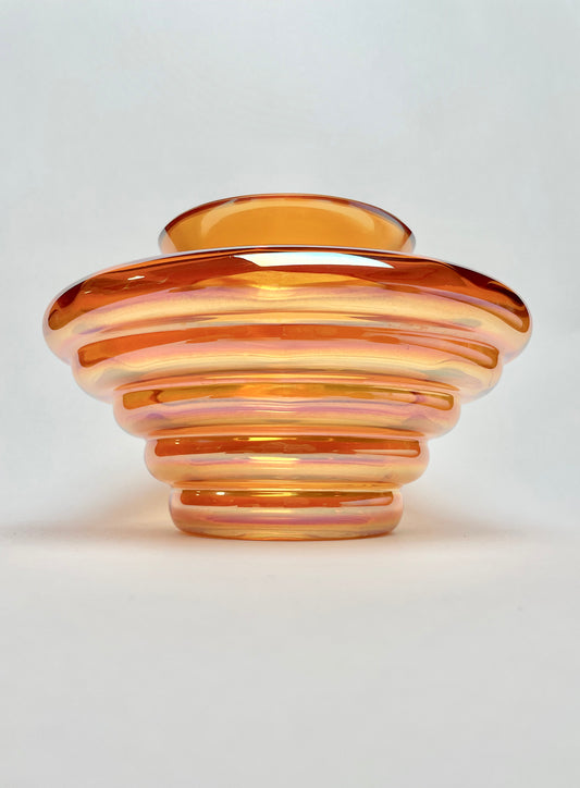 Crown Crystal Australia Marigold Carnival Glass Melon Rib Vase