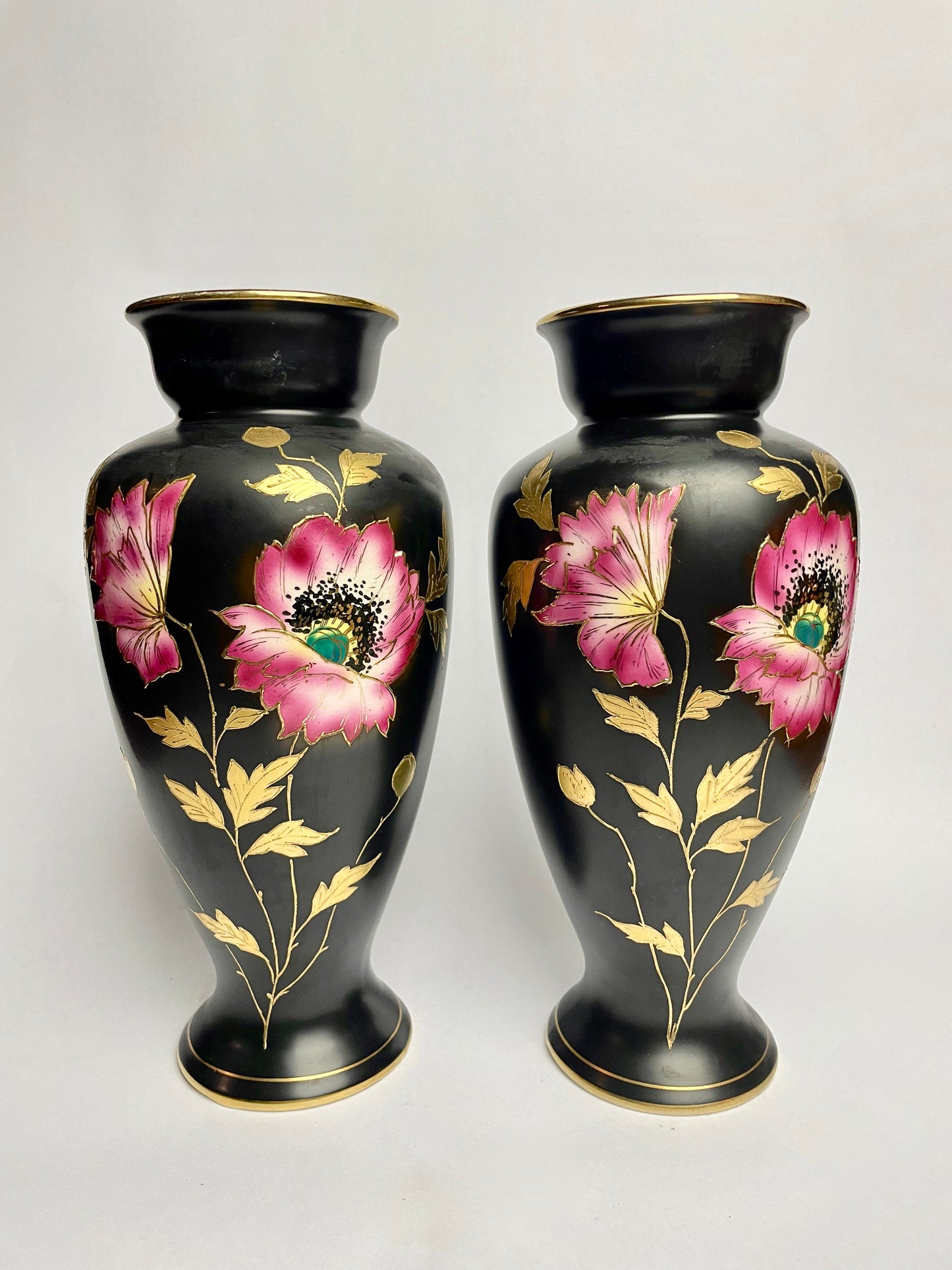 Hand-painted Pair of Falcon Ware Vases