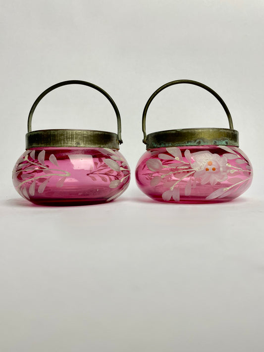 Victorian Hand-painted Sugar Bowls with handles