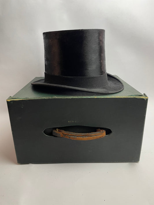 Victorian Black Silk Top Hat with Original Box by Dunn & Co London