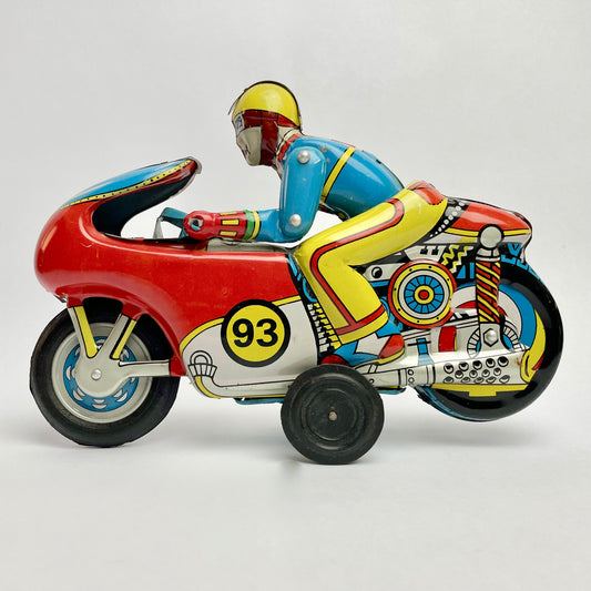 1970s tin plate motorbike with rider