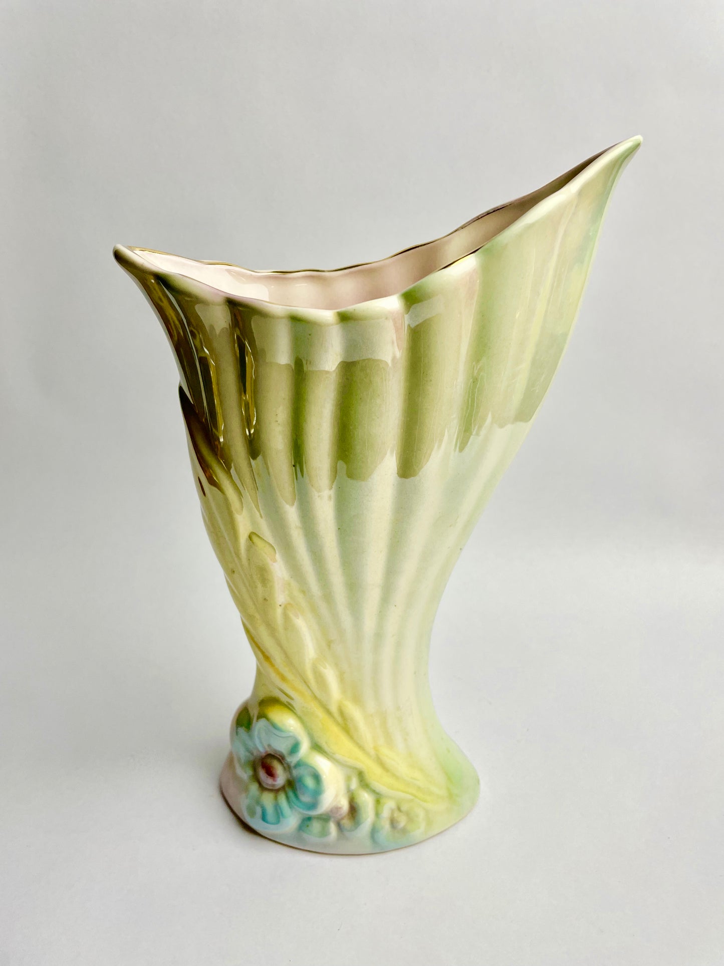 Mingay Lusterware Ceramic Pottery Vase Pink Yellow and Blue Lustre V67 26.5cm tall