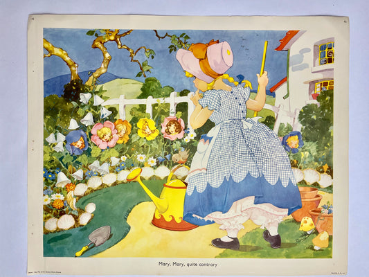 Original Mary, Mary quite contrary Gay Way Nursery Rhyme print from the 1950s