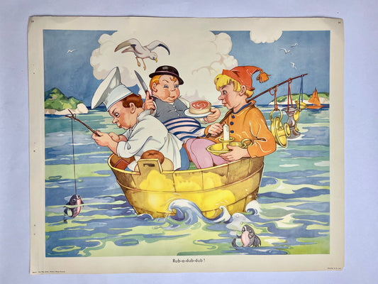 Original Rub-a-dub-dub Gay Way Nursery Rhyme print from the 1950s