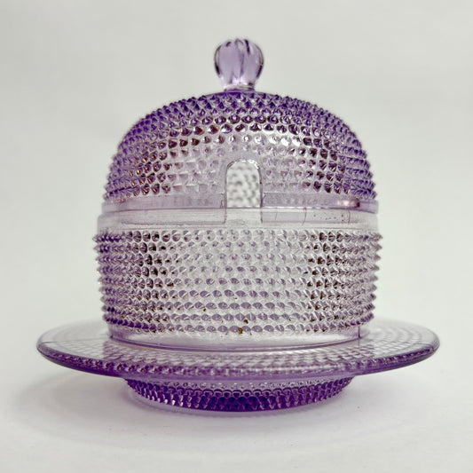 Amethyst Hobnail Glass Lidded Sugar Bowl