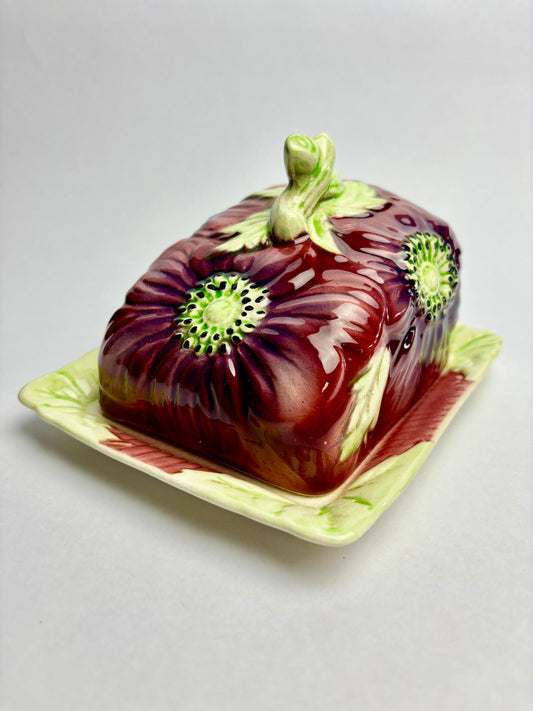 Anemone Majolica Butter Dish by Shorter & Son