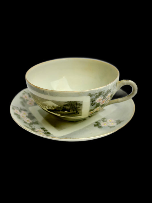 Fine Japanese Porcelain Duo featuring Mt Fuji