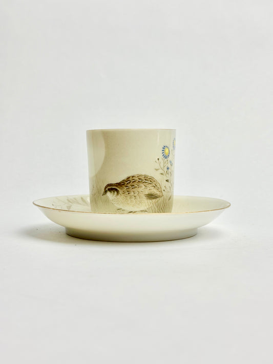 Small Fine Japanese Porcelain Duo featuring Quails