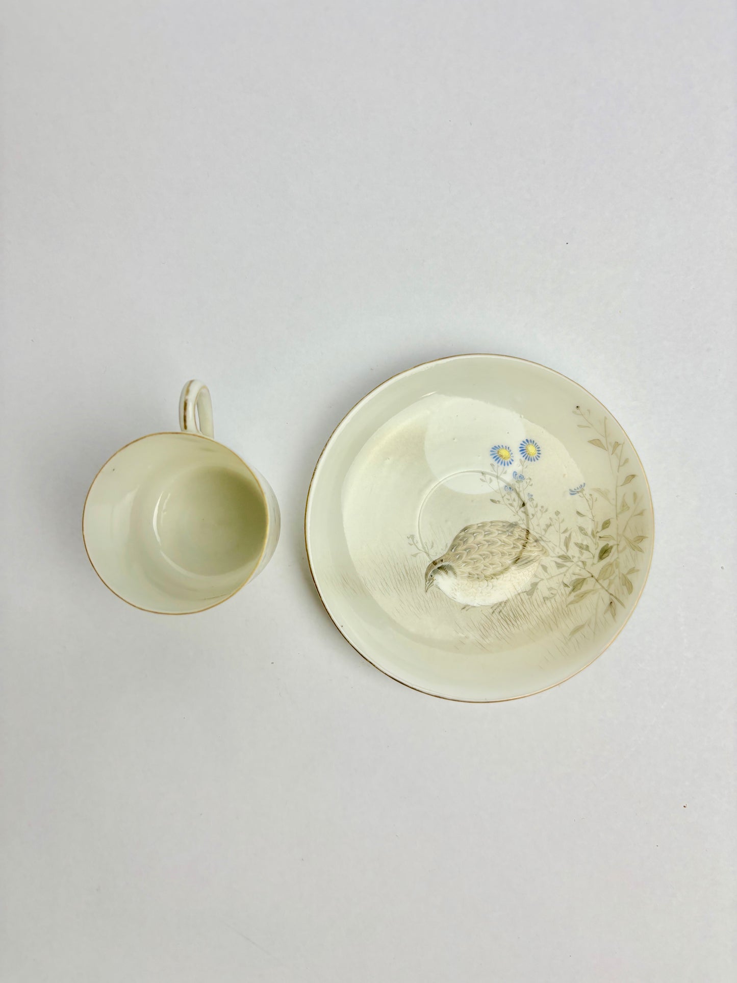 Small Fine Japanese Porcelain Duo featuring Quails