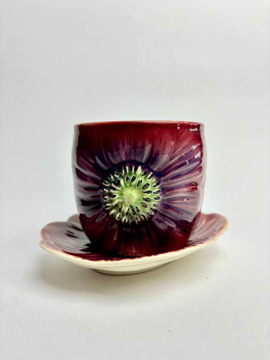 Anemone Majolica Pot & Saucer by Shorter & Son