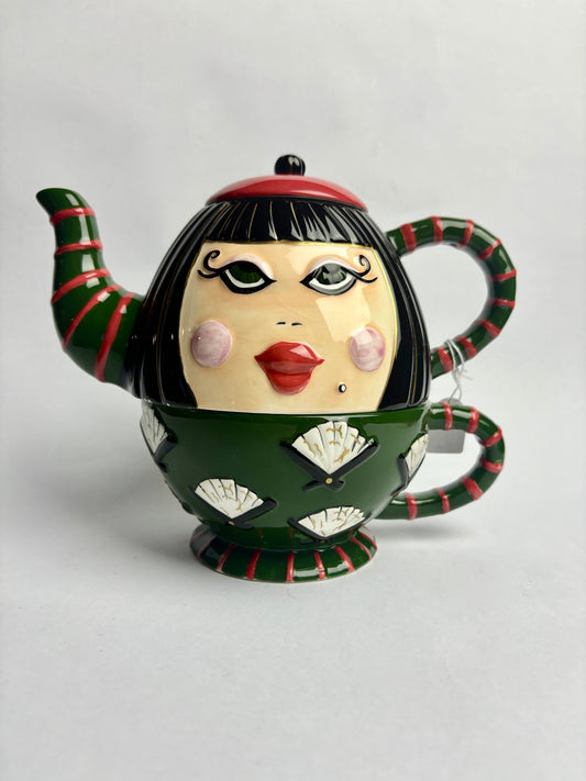 Vintage Giggles Miss World Africa Tea Pot Cup Set Tea For One