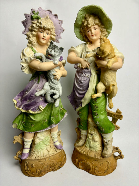 Pair of Large Victorian Bisque Figurines