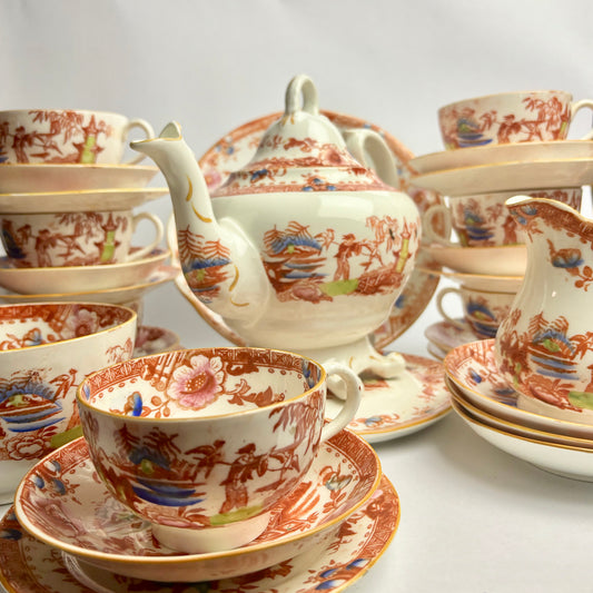 Rare Georgian Hilditch & Sons Chinoiserie 33 piece porcelain tea set