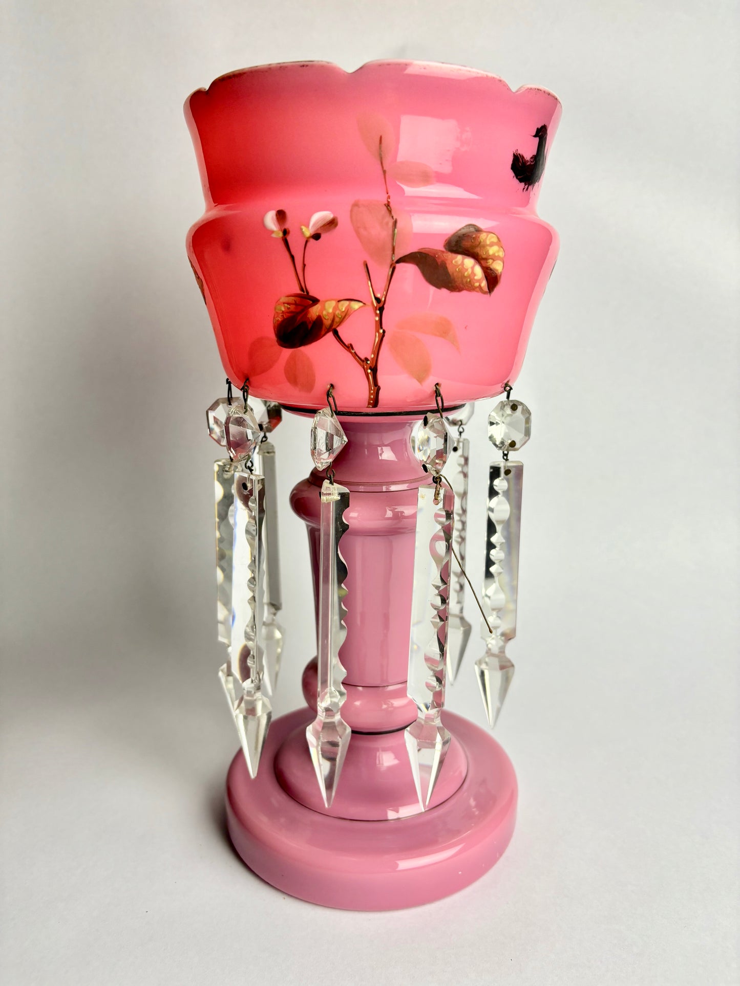 Pink Victorian Milk Glass Mantle Lustre