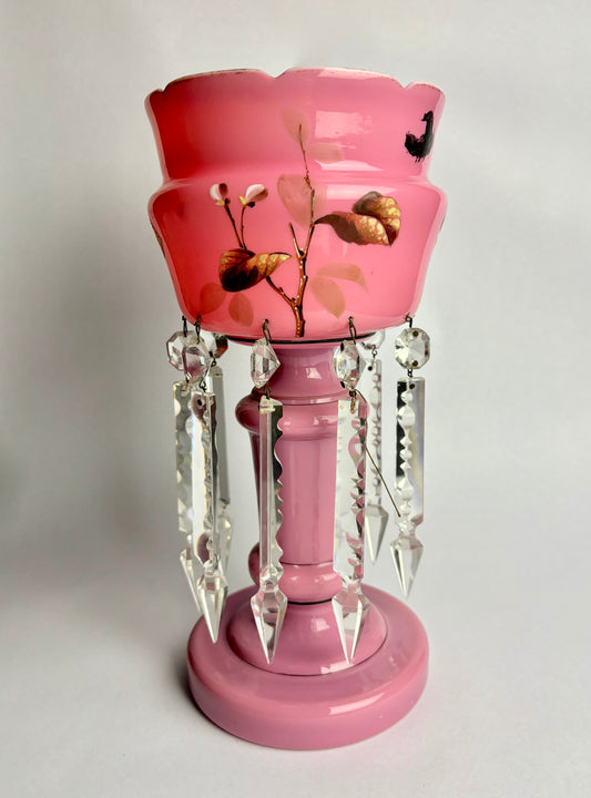 Pink Victorian Milk Glass Mantle Lustre
