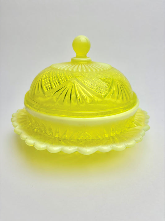 Antique George Davidson & Co Vaseline Glass Dome Dish