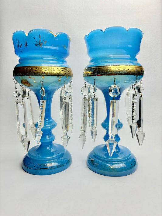 Pair of Blue Victorian Mantel Lustres